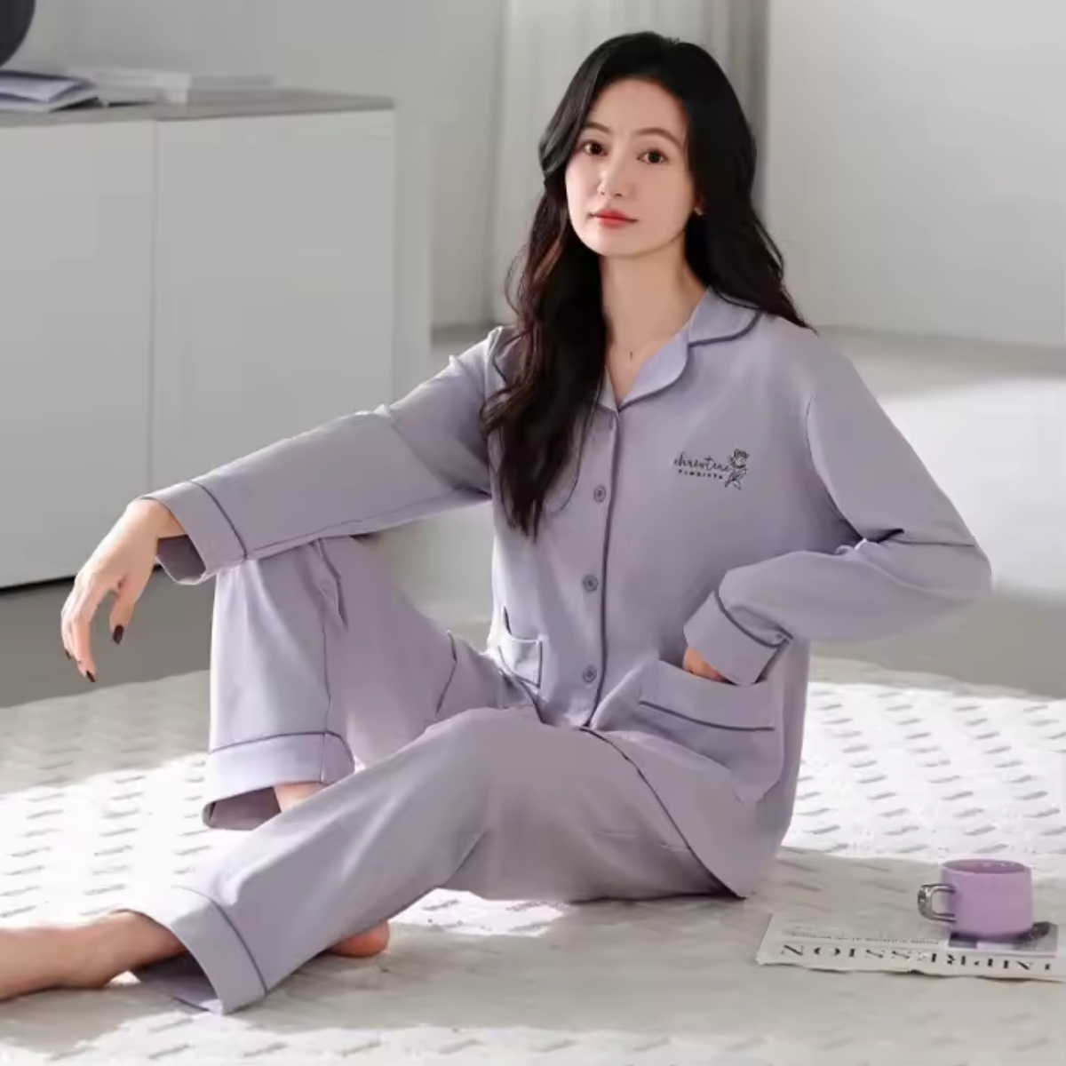 Pijama dama "Warm Love" din doua piese, PJ045, Mov