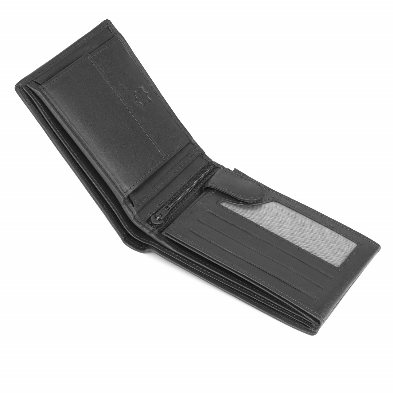 Portofel bărbați Ronno Alvaro, piele naturală, pliabil, logo în relief, negru — imaginea 4