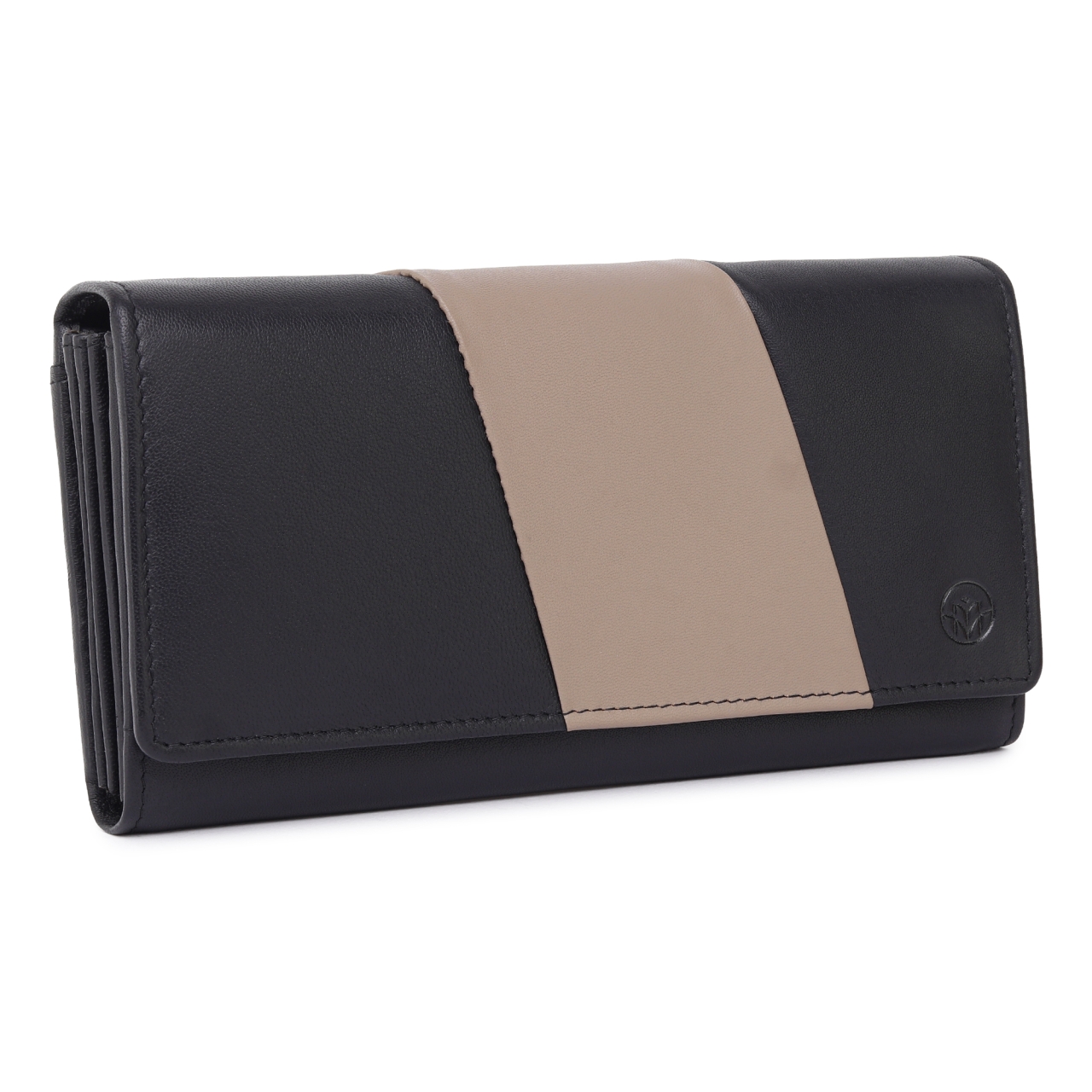 Portofel dama Marquise, Nectaria PT1465, piele naturala, Negru/Crem