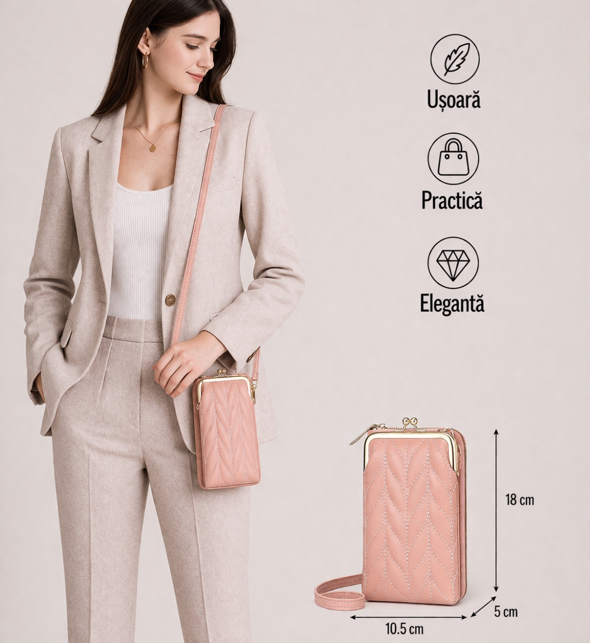 Portofel tip geanta, Giulia PT936, peach - imagine 2