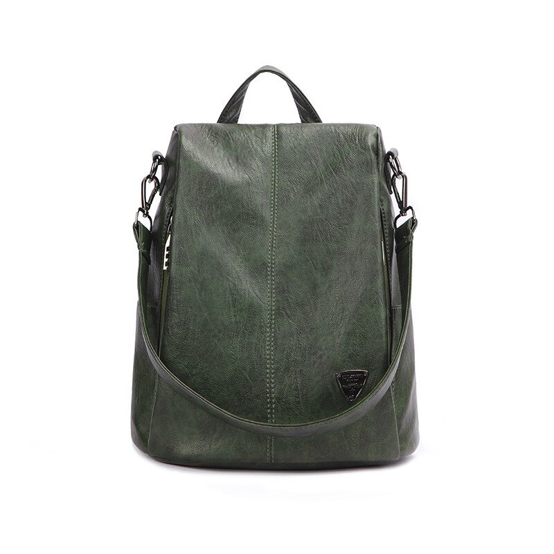 Rucsac damă piele ecologică, antifurt, fermoar lateral, verde
