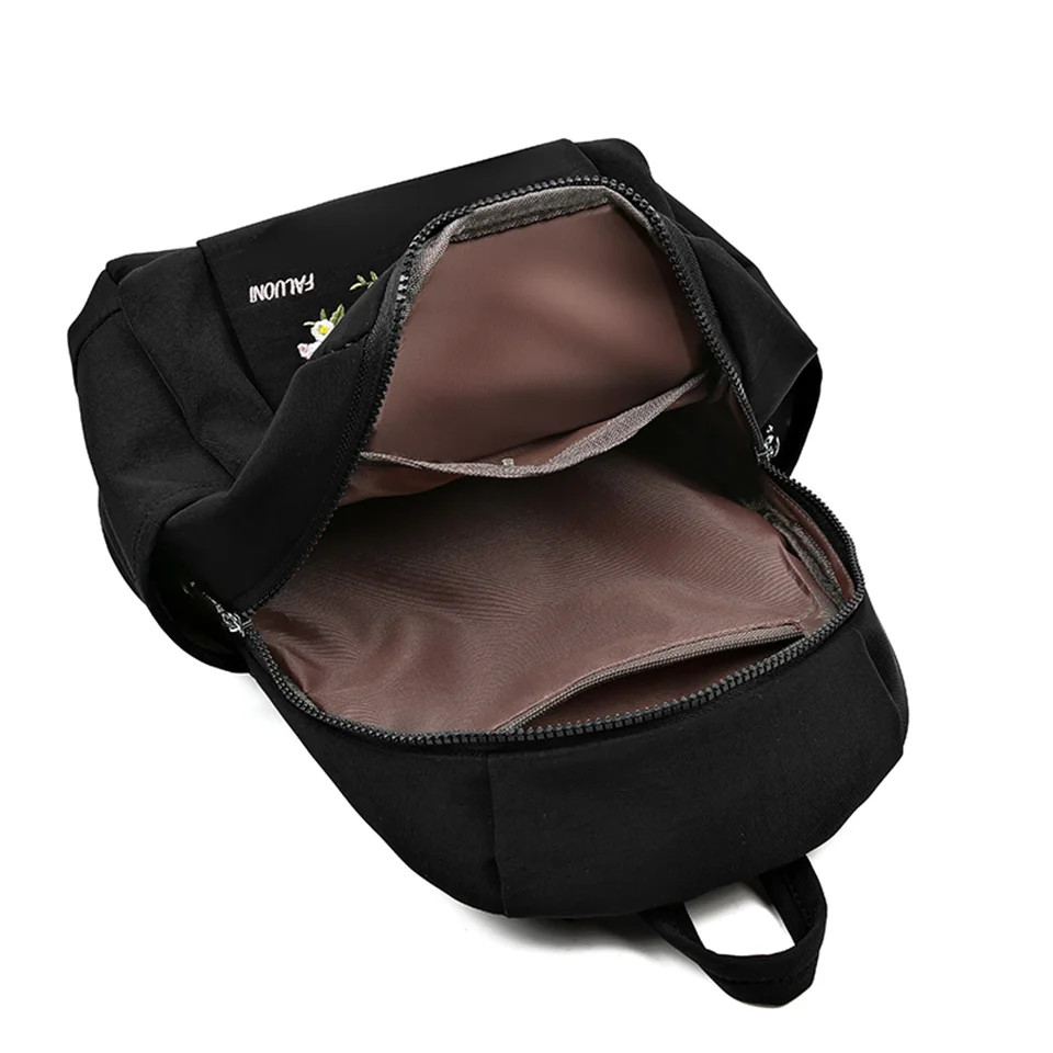 Rucsac damă textil, broderie florală, buzunare laterale, roșu — imaginea 4
