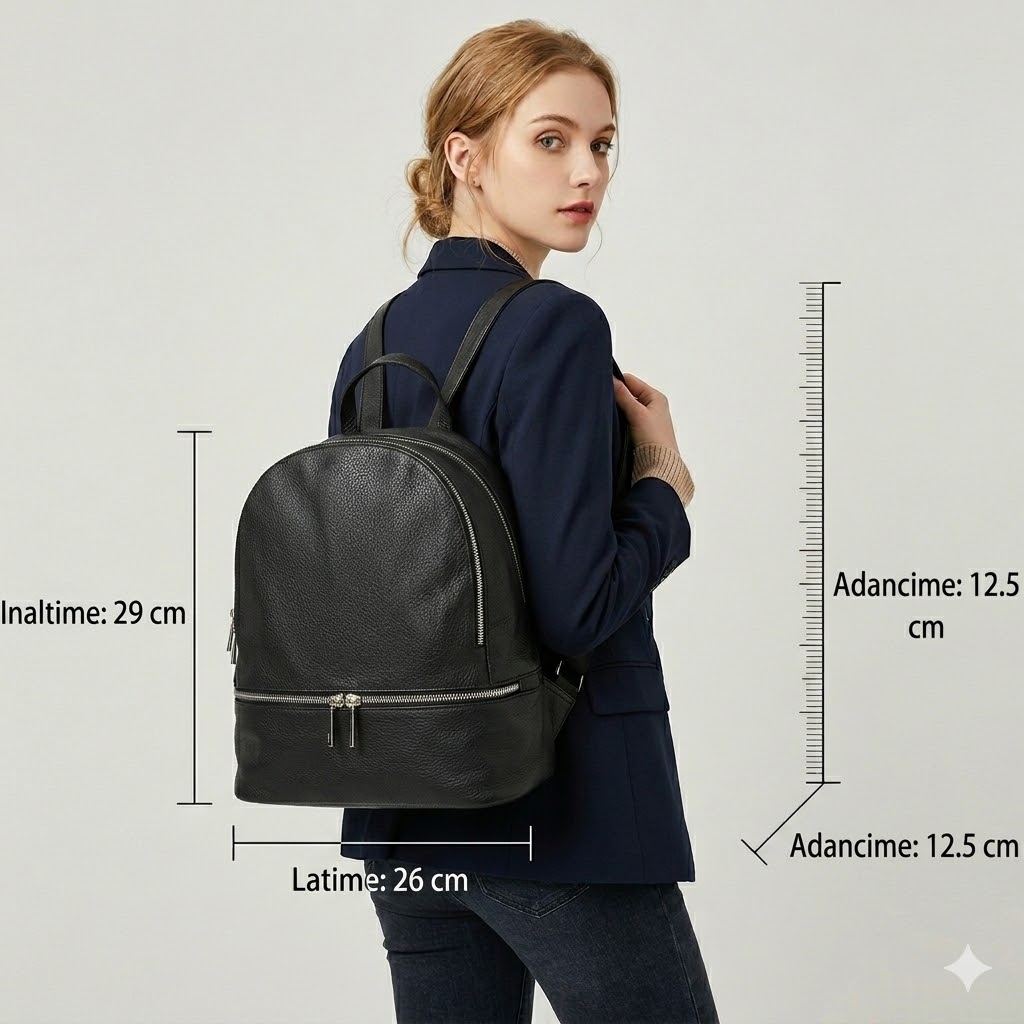 Rucsac dama Zaira GT613, piele naturala, negru - imagine 2