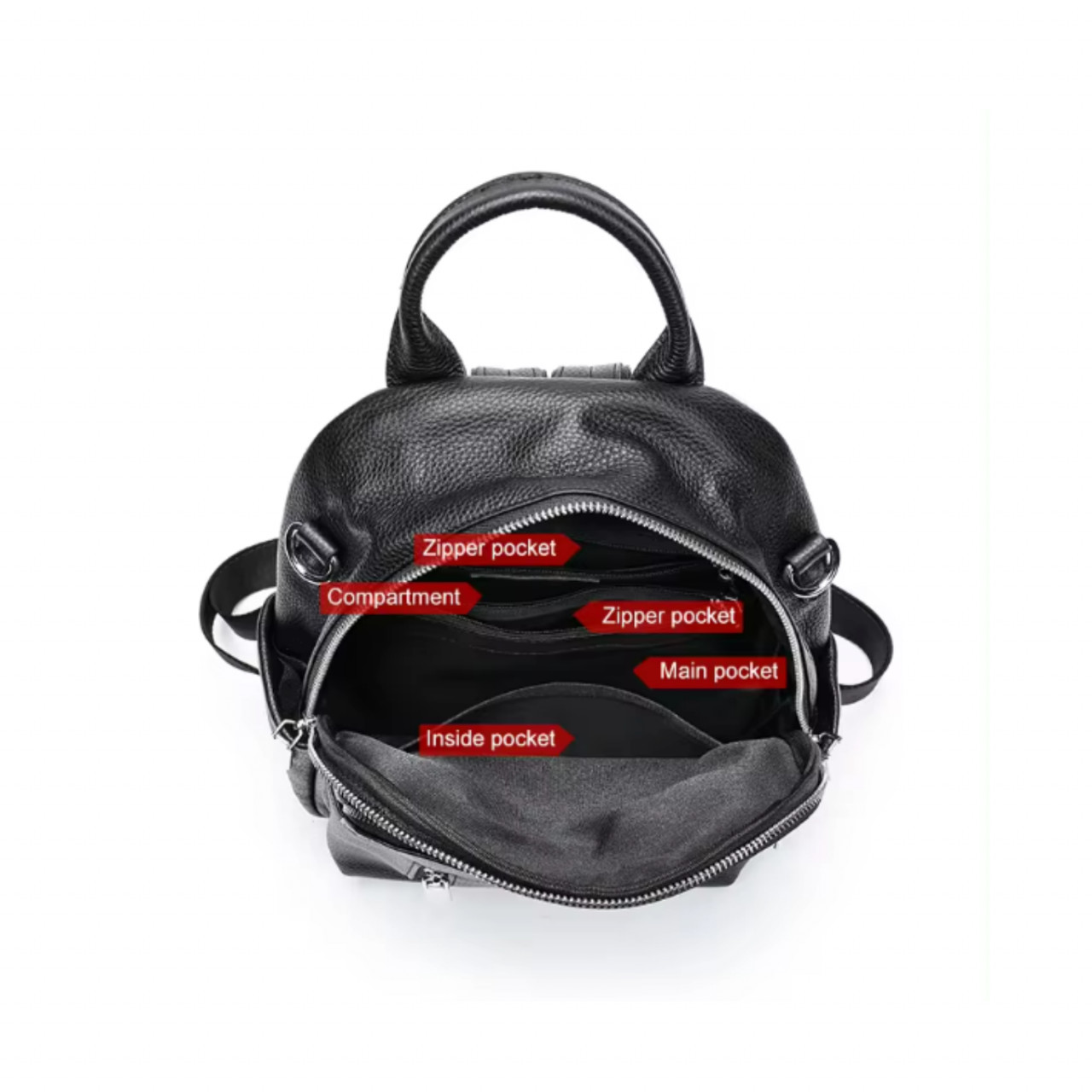 Rucsac de dama, Arianwen GT2737, piele naturala, Negru - 2 | YEO