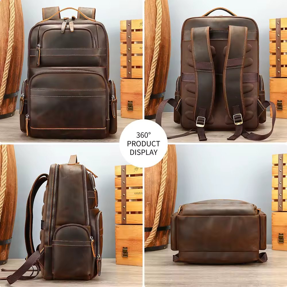 Rucsac pentru barbati, Alaric GT3320, piele naturala, Maro inchis - 3 | YEO