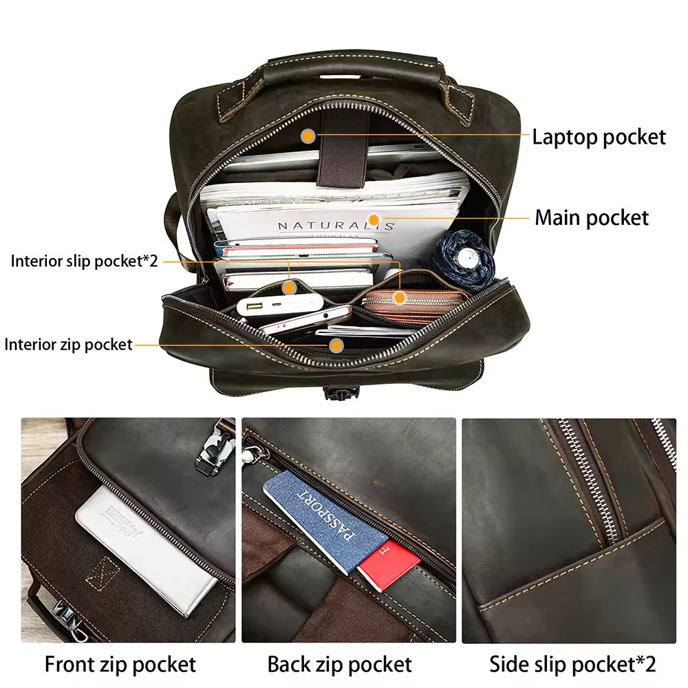 Rucsac pentru barbati, Ares GT3326, piele naturala, Maro