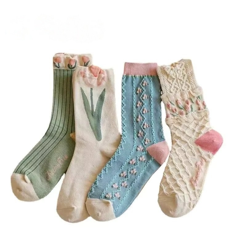 Set 4 perechi de sosete pentru dama, SS076, Multicolor, marime universala (35-39)