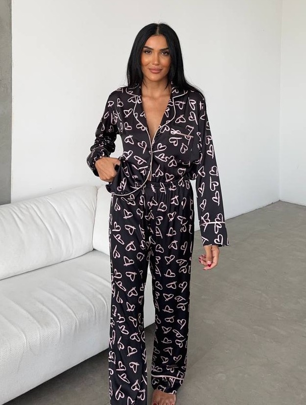 Set pijama dama din doua piese, cu nasturi – 2401677, Negru - imagine 5