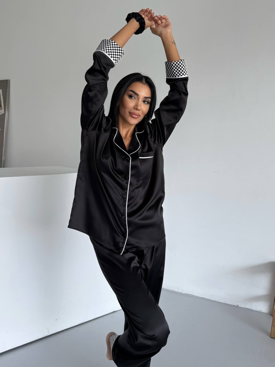 Set pijama dama din doua piese, cu nasturi – 2500251, Negru - imagine 4