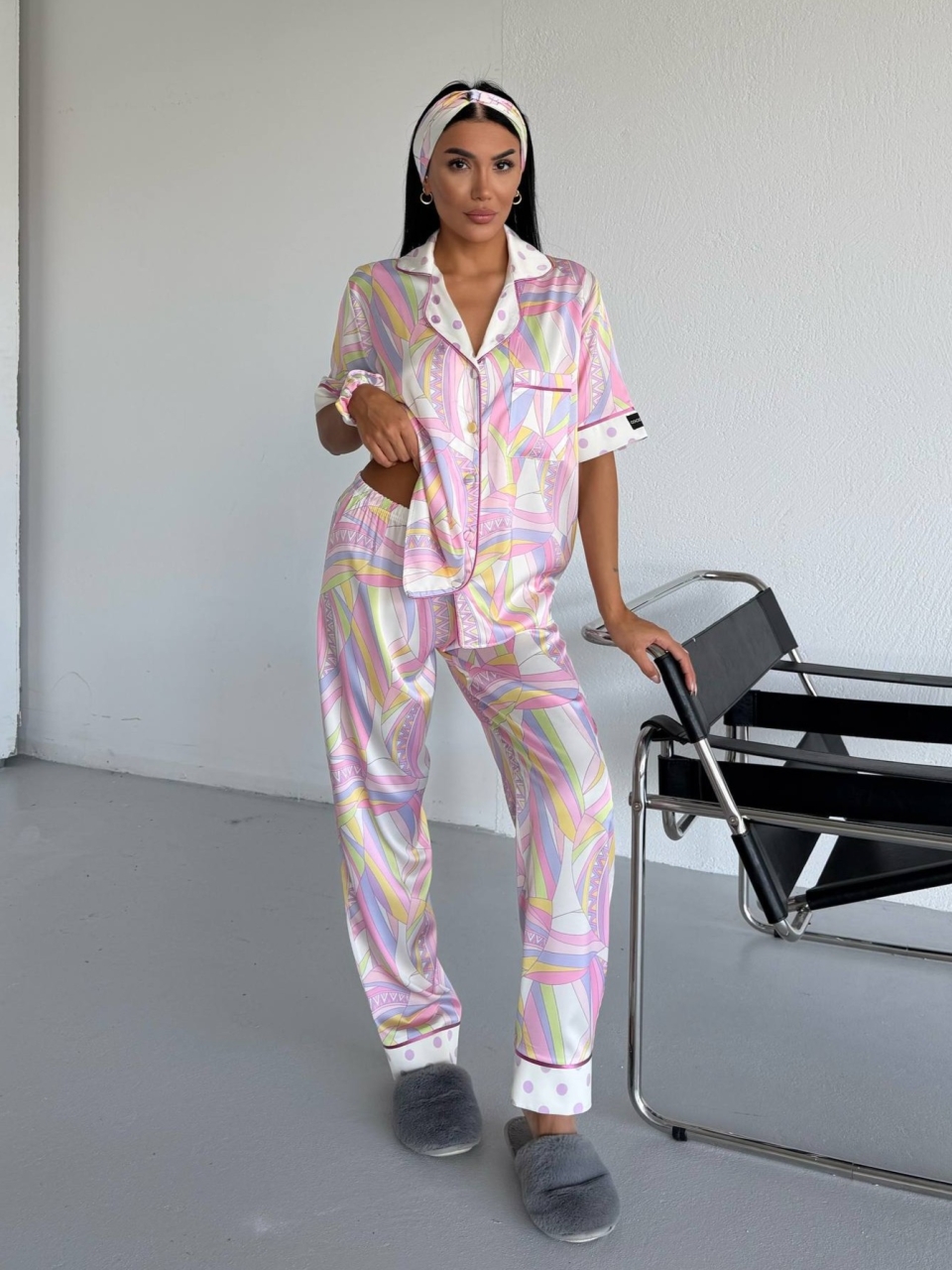 Set pijama dama din doua piese, cu nasturi – 2500370, Pastel Vibes