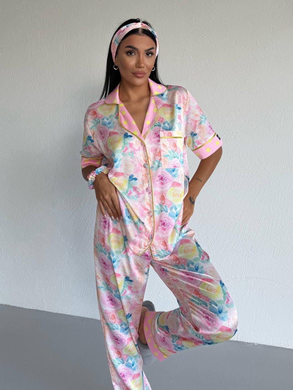 Set pijama dama din doua piese, cu nasturi – 2500374, Sunny Roses