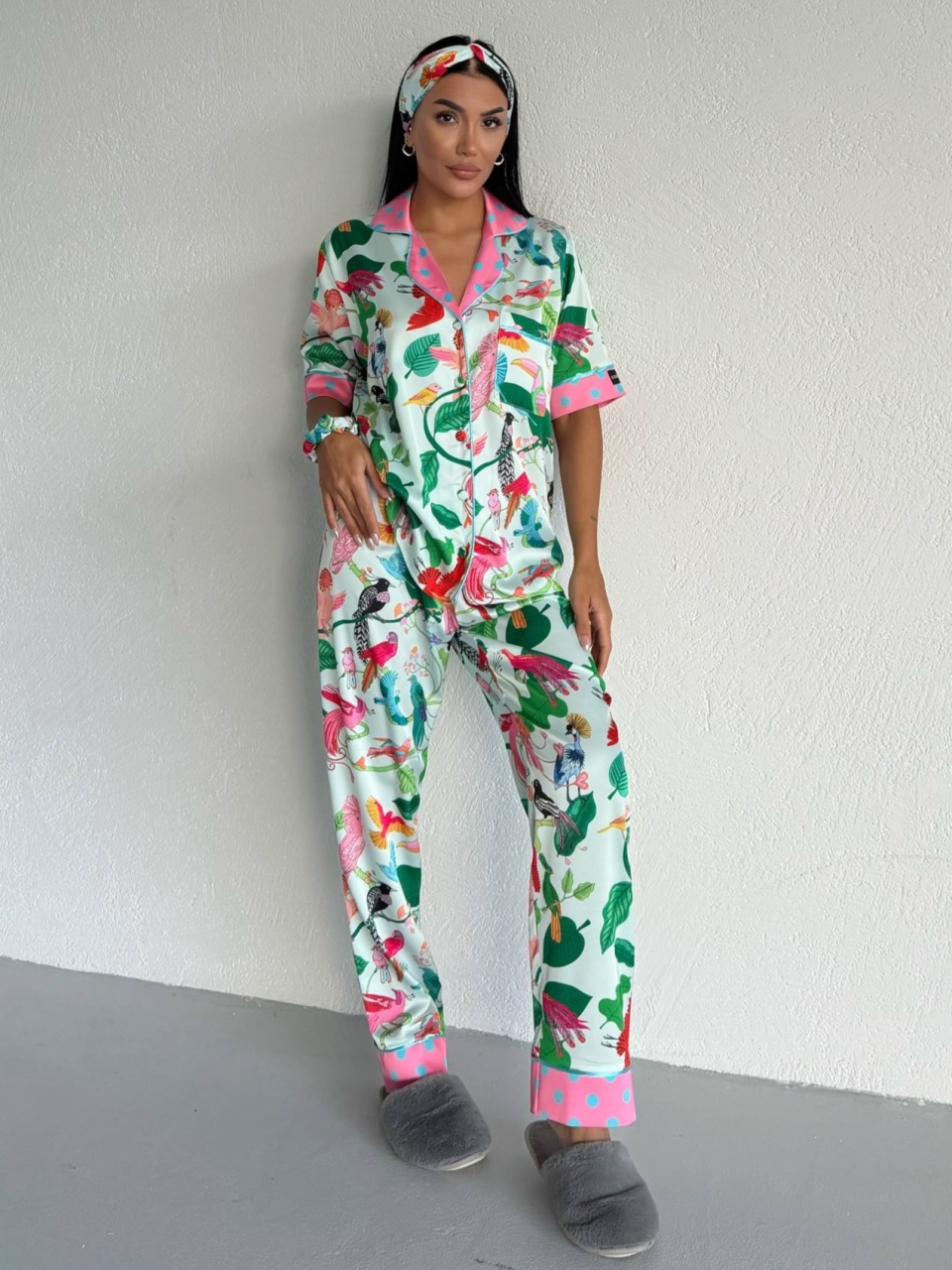 Set pijama dama din doua piese, cu nasturi – 2500376, Paradise Garden - imagine 5