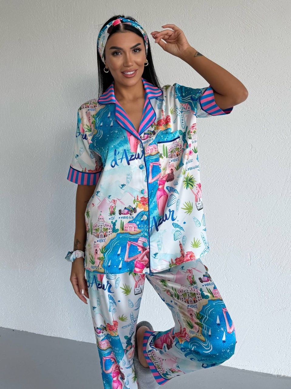 Set pijama dama din doua piese, cu nasturi – 2500383, Riviera Vibes - imagine 5