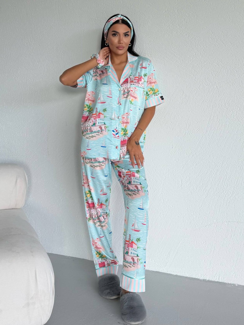 Set pijama dama din doua piese, cu nasturi – 2500384, Summer Riviera - imagine 7