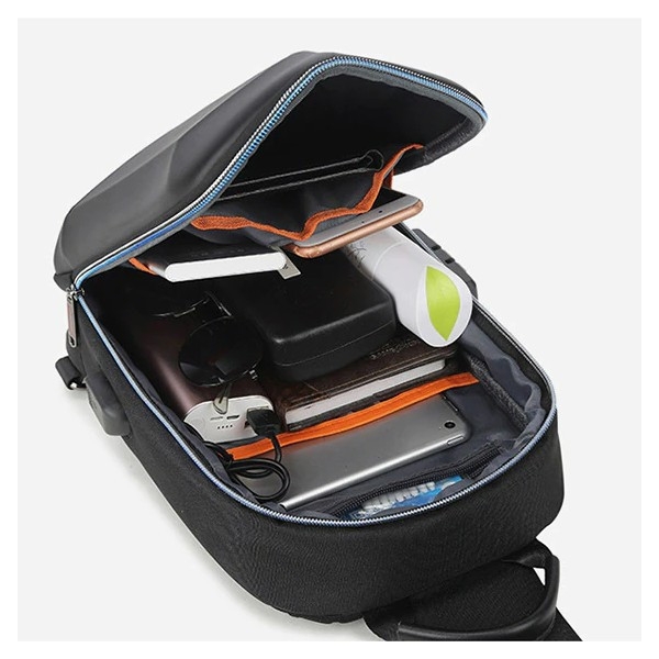 Borsetă crossbody bărbați Aliencross, carcasă rigidă antifurt, port USB și cifru, negru cu roșu — imaginea 3