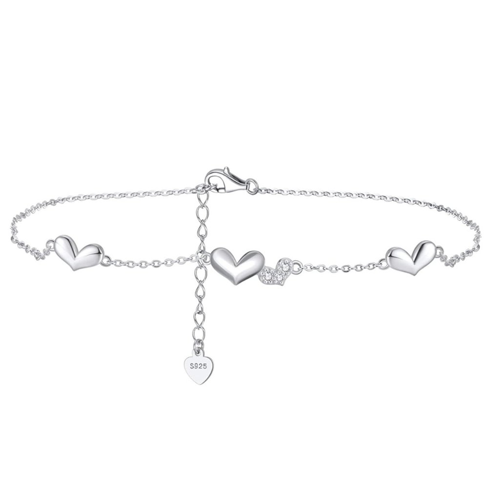 Bratara de glezna argint 925, JW1819, model inimioare, placata cu rodiu