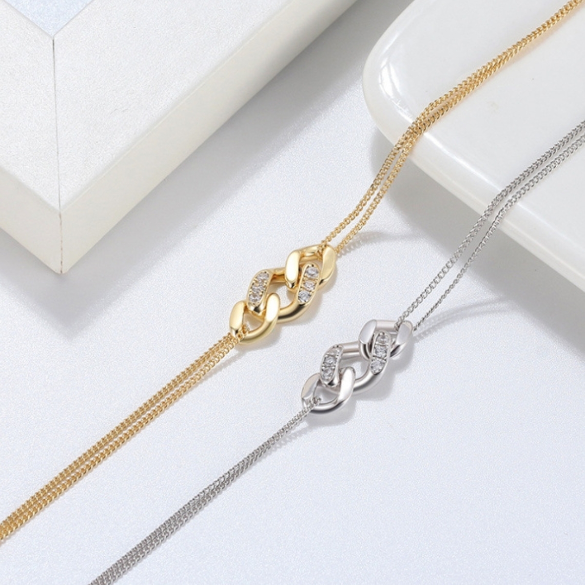 Bratara din argint 925 pentru dama, JW1774, model dublu, placata cu aur