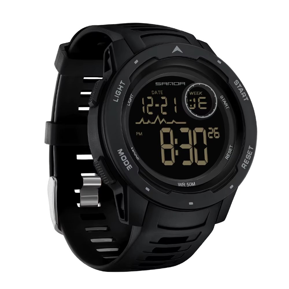 Ceas barbatesc digital Samda CS1759, silicon, negru, cadran negru