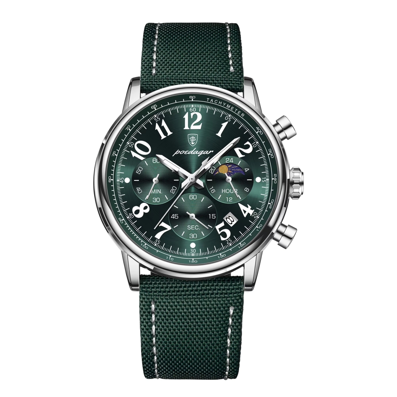 Ceas barbatesc Poedagar CS1887, textil, verde, cadran verde