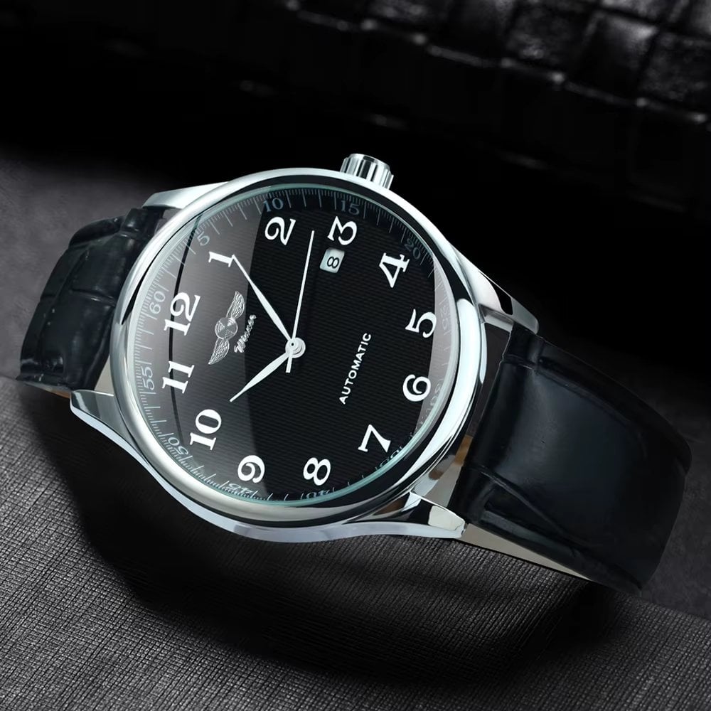 Ceas barbatesc Winner CS1732, automatic, piele naturala, negru, cadran negru - 2 | YEO