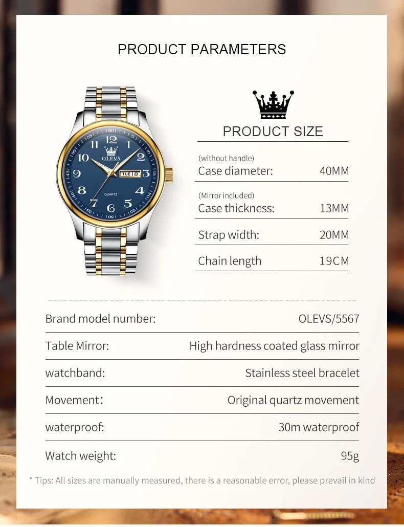 Ceas brbatesc Olevs CS1535, otel inoxidabil, argintiu-auriu, cadran alb - imagine 5