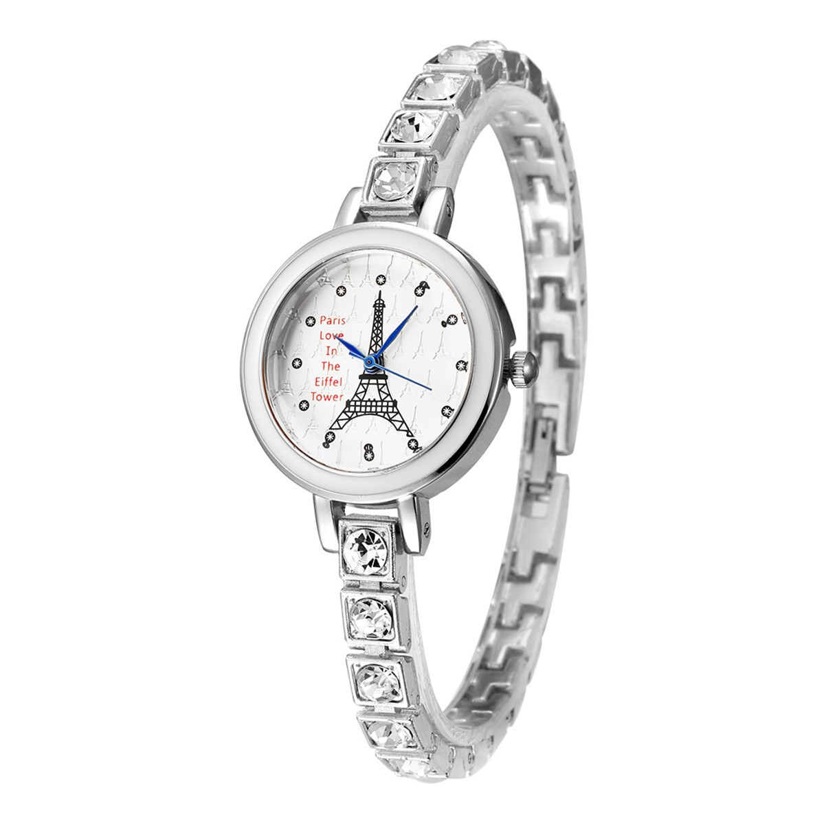 Ceas dama elegant Geneva CS13, bratara metalica cu cristale, model Turnul Eiffel