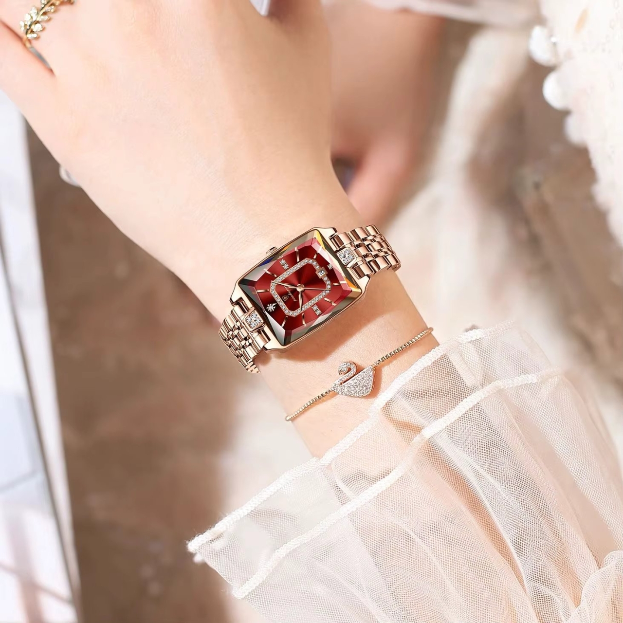 Ceas de dama Poedagar CS1908, otel inoxidabil, rose gold, cadran visiniu - 1 | YEO