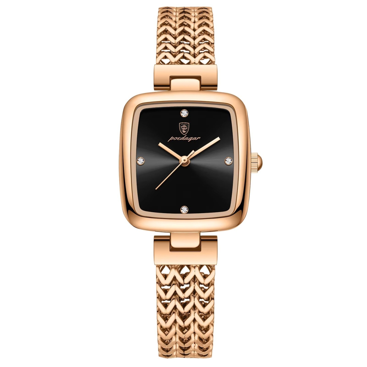 Ceas de dama Poedagar CS1911, otel inoxidabil, rose gold, cadran negru