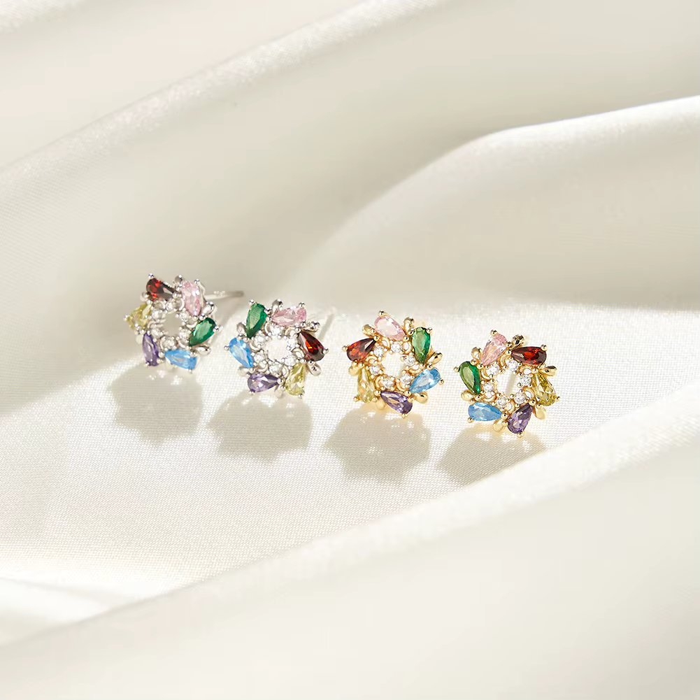 Cercei argint 925, JW1762, model elegant multicolor, placati cu rodiu