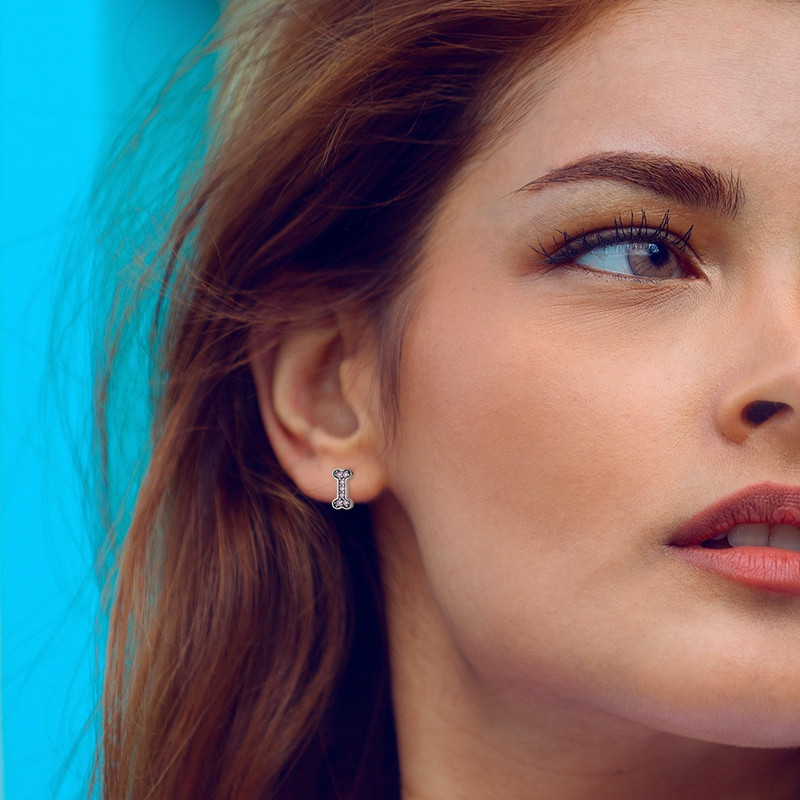 Cercei argint 925, JW599, model labuta si os, placati cu rodiu