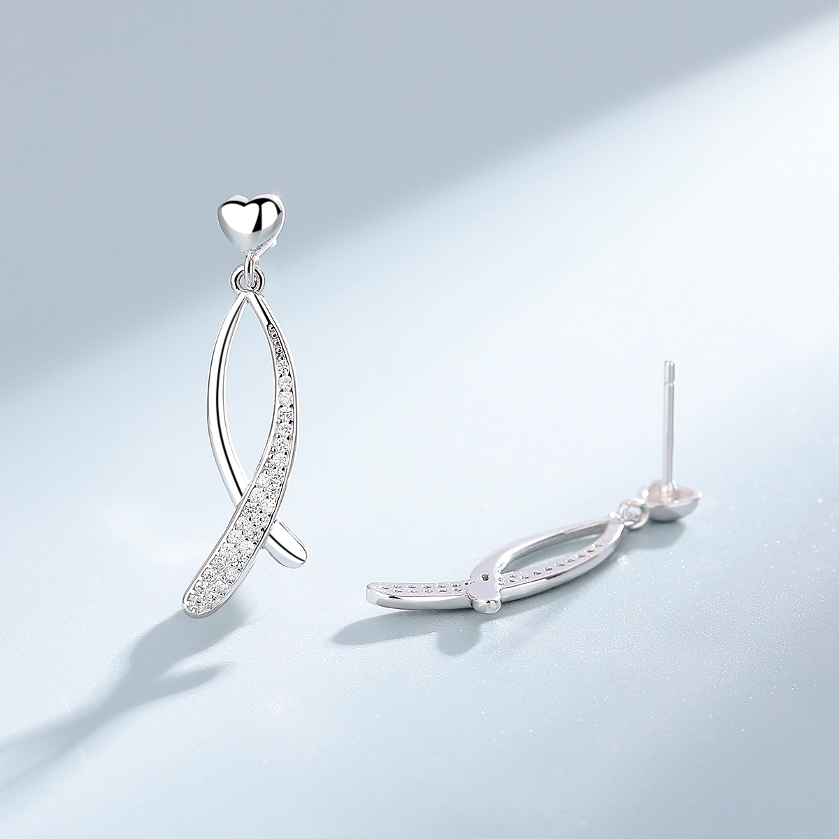 Cercei lungi de argint 925, JW1610, model cu pietre, placati cu rodiu