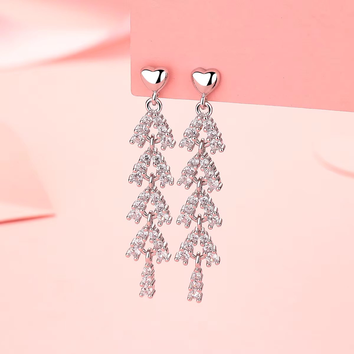 Cercei lungi de argint 925, JW1612, model cu pietre, placati cu rodiu