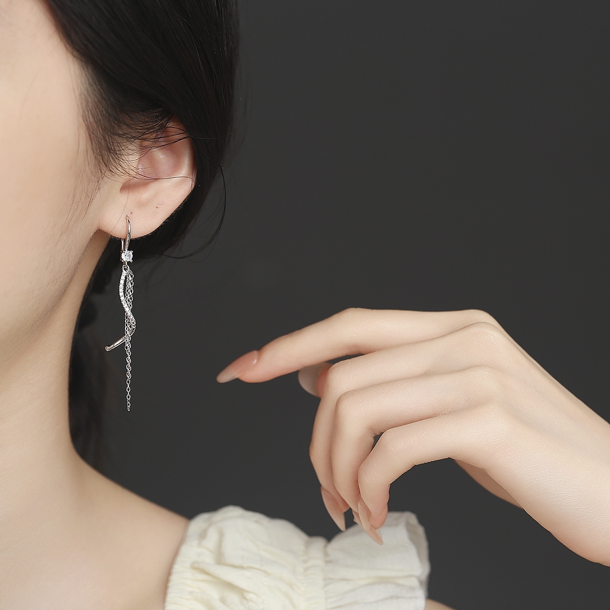 Cercei lungi de argint 925, JW1613, model cu pietre, placati cu rodiu