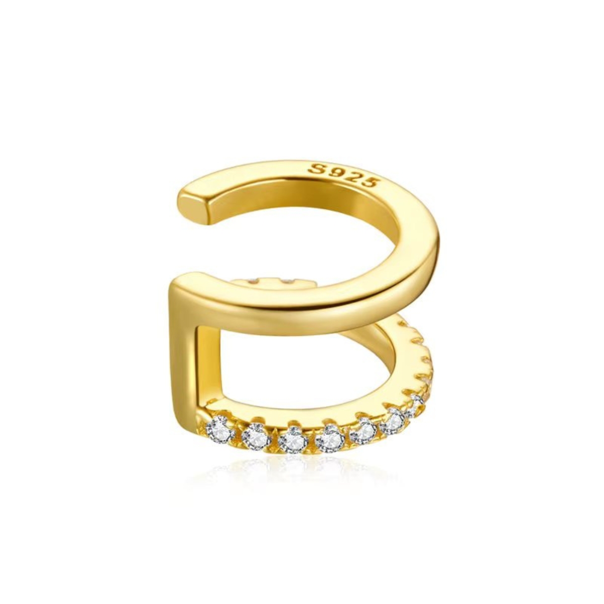 Cercel ear cuff argint 925, JW1674, model dublu, placat cu aur