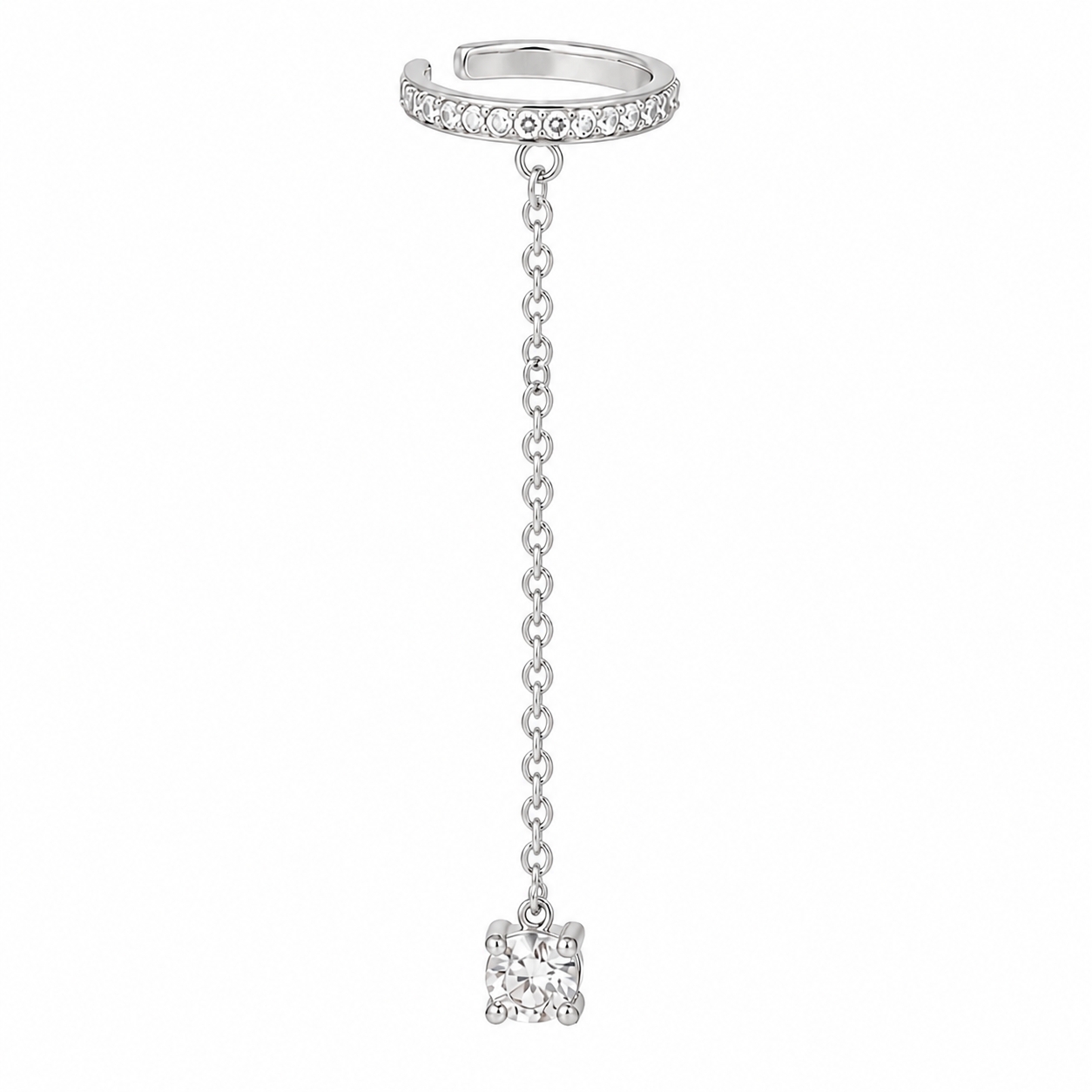 Cercel ear cuff argint 925, JW998, model cu lant, placat cu rodiu