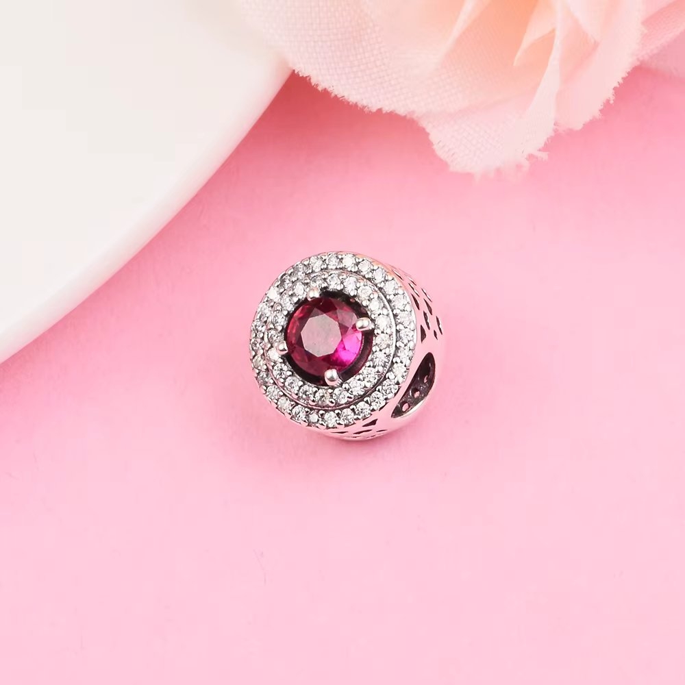 Charm/talisman argint 925, JW1177, model elegant cu piatra roz, placat cu rodiu - 2 | YEO