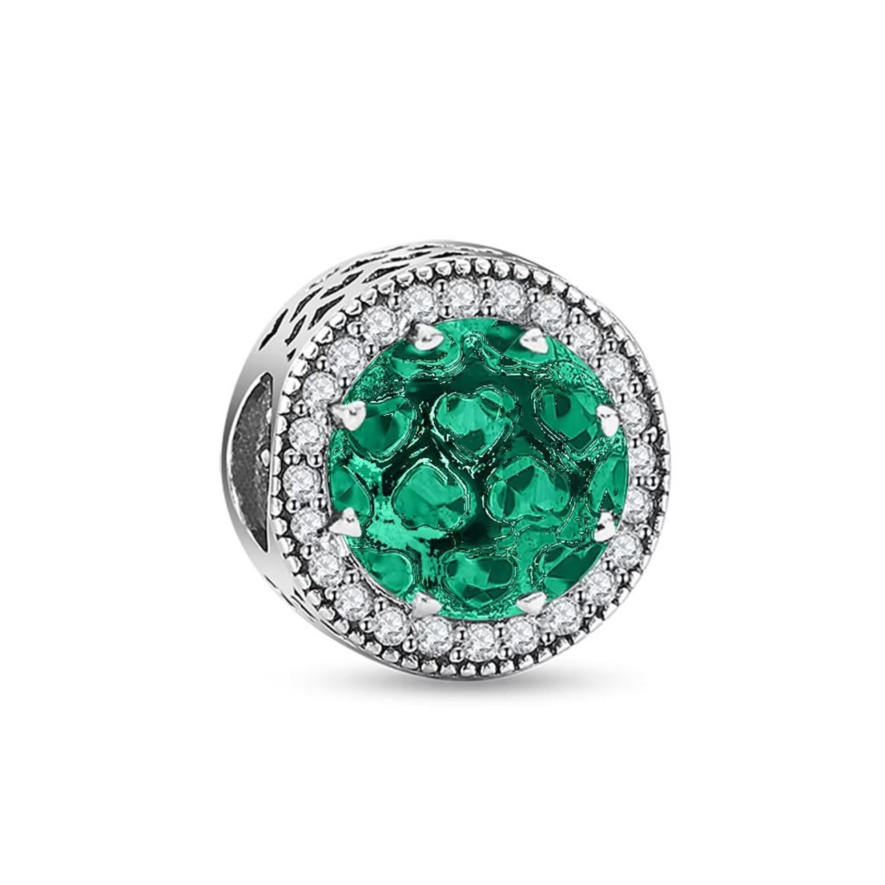 Charm/talisman argint 925, JW1190, model elegant cu piatra verde, placat cu rodiu