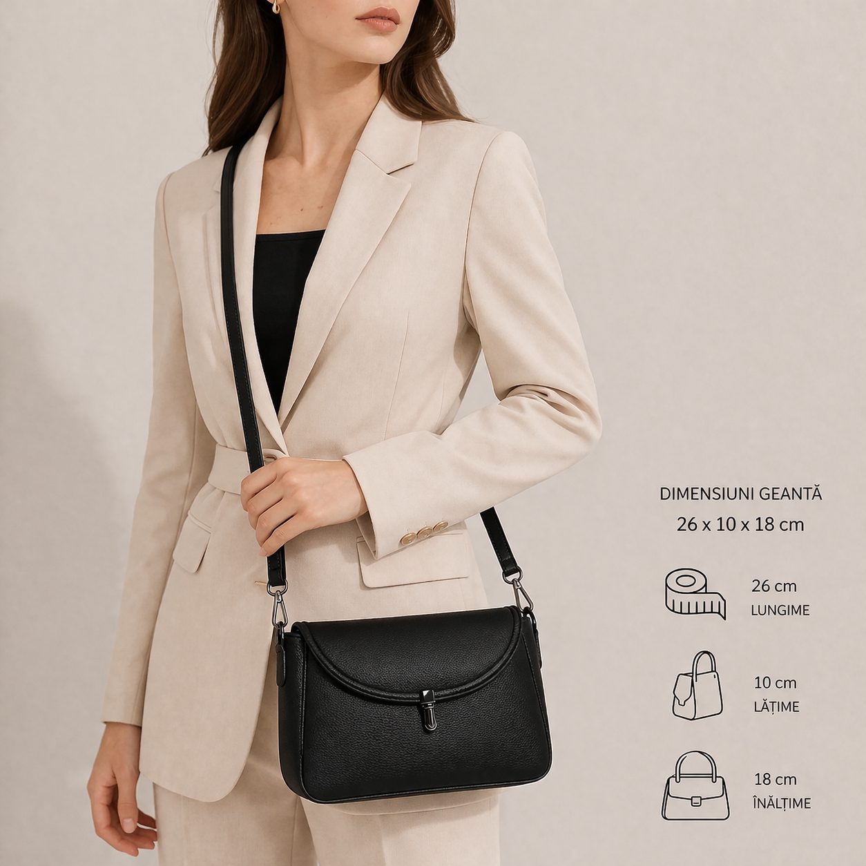 Geanta dama, Amadea GT3114, piele naturala, Negru - imagine 2