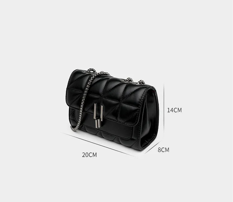 Geantă damă crossbody matlasată, lanț metalic, închidere cu clapă, negru — imaginea 3