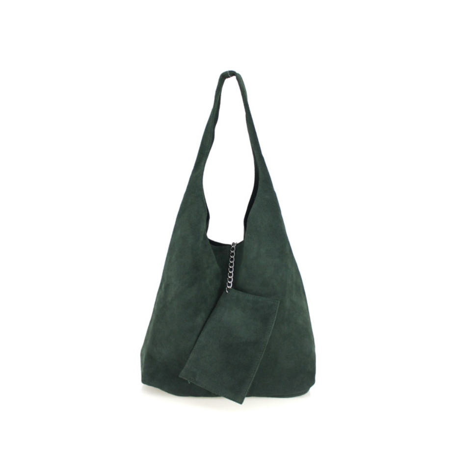 Geanta dama Monica GT3773, piele intoarsa, verde inchis