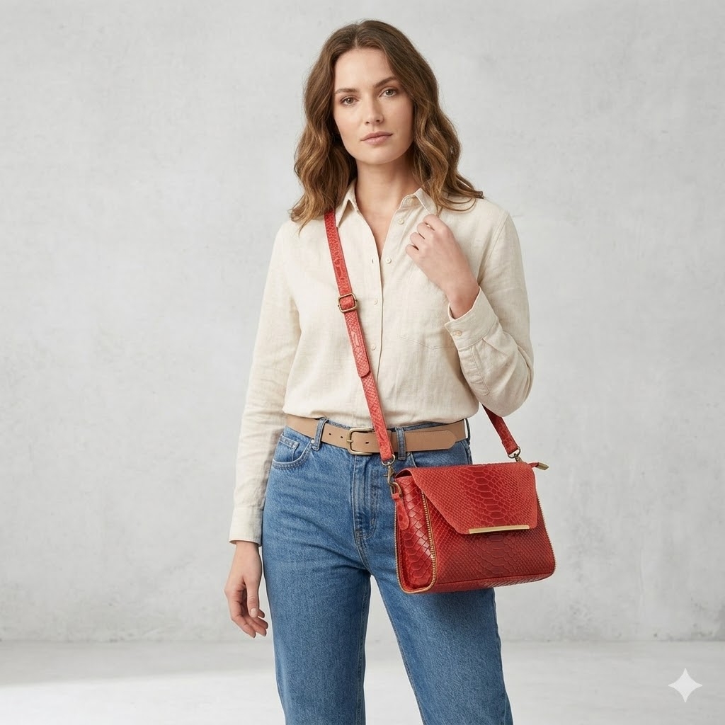 Geanta dama Nita GT697, piele naturala, rosu inchis - imagine 2