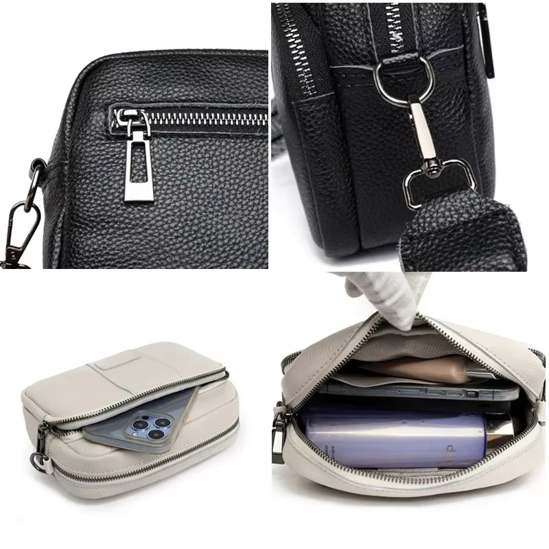 Geantă damă piele naturală, crossbody, breloc pompon, bej GT3348 — imaginea 4