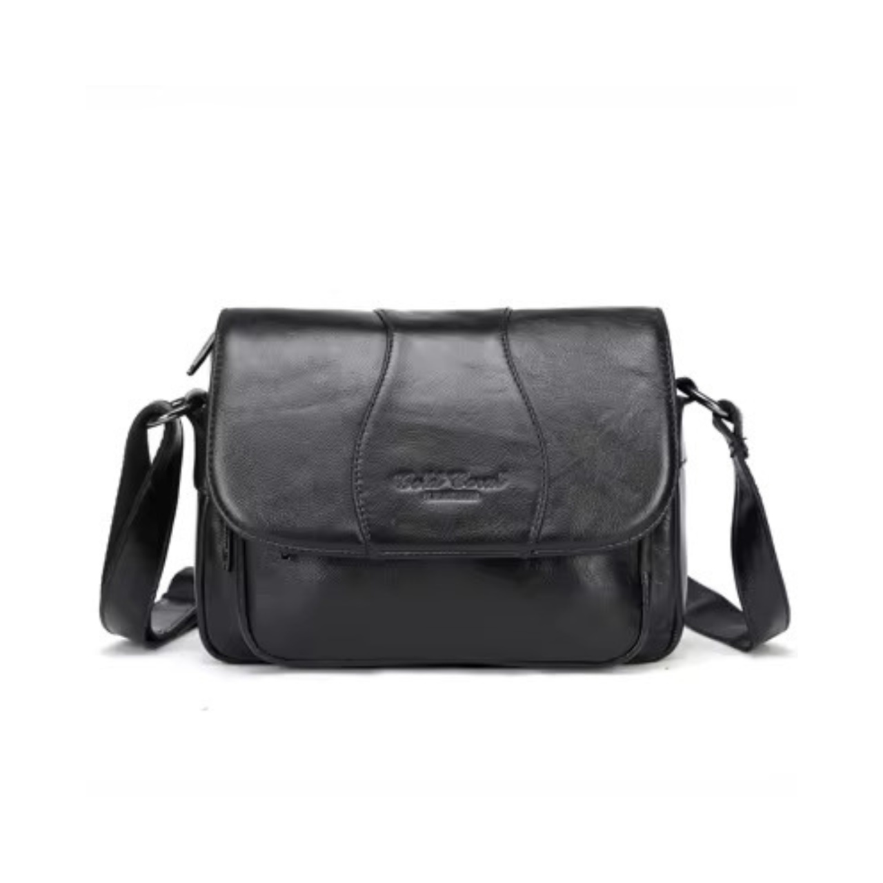 Geantă damă piele naturală, crossbody cu clapetă, negru