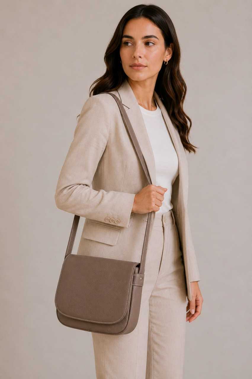 Geanta de dama, Aida GT3858, piele naturala, Dark Taupe