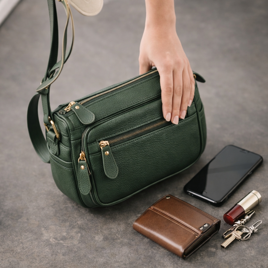 Geanta de dama, Caroline GT3844, piele naturala, Verde