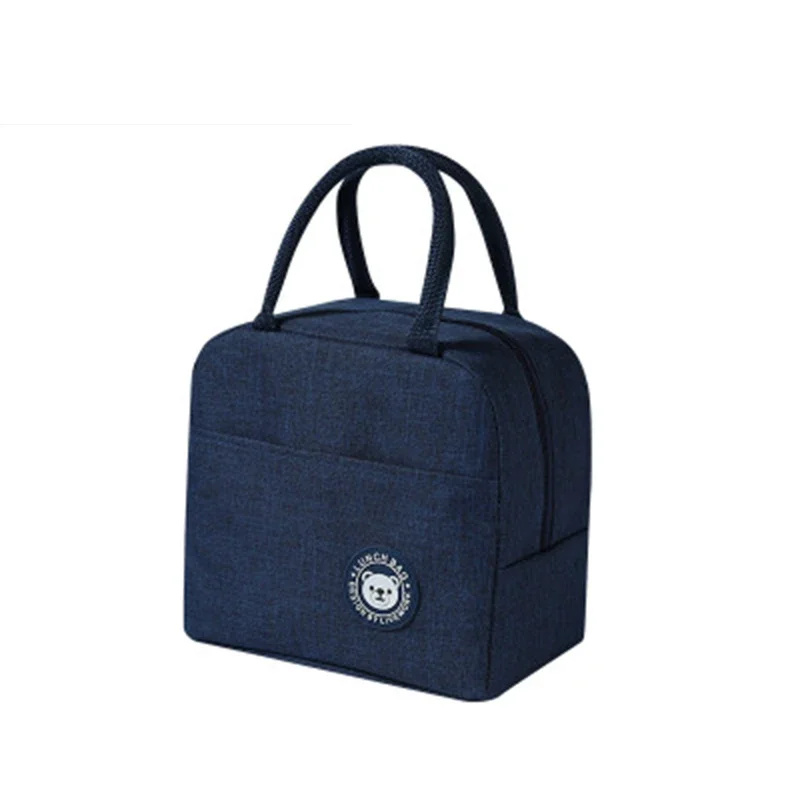 Geantă termoizolantă pentru pranz, textil, mânere scurte, buzunar frontal, albastru