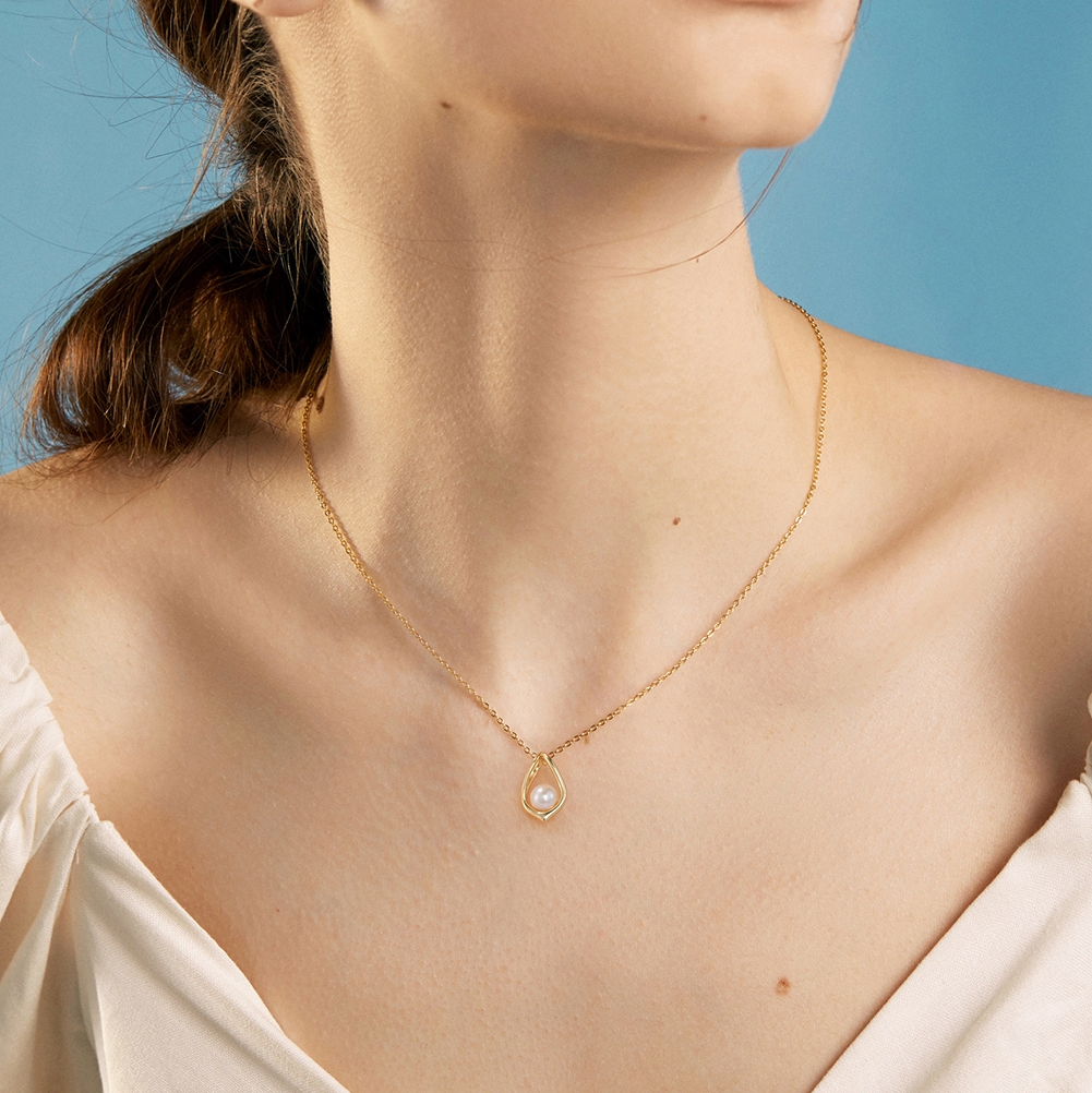 Lantisor argint 925, JW1547, model perla, placat cu aur - 1 | YEO