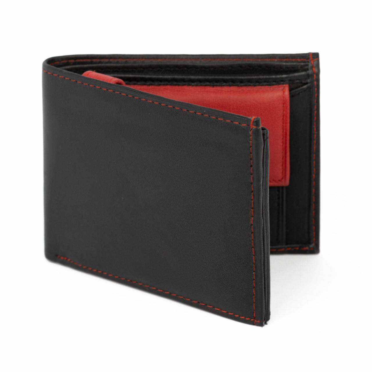 Portofel barbati Manuel PT991, piele naturala, Negru/Rosu