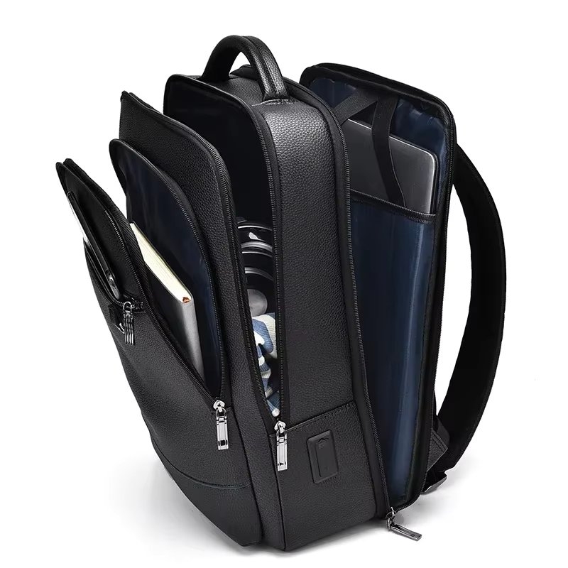 Rucsac bărbați, compartiment laptop, port USB, buzunar frontal, negru — imaginea 7