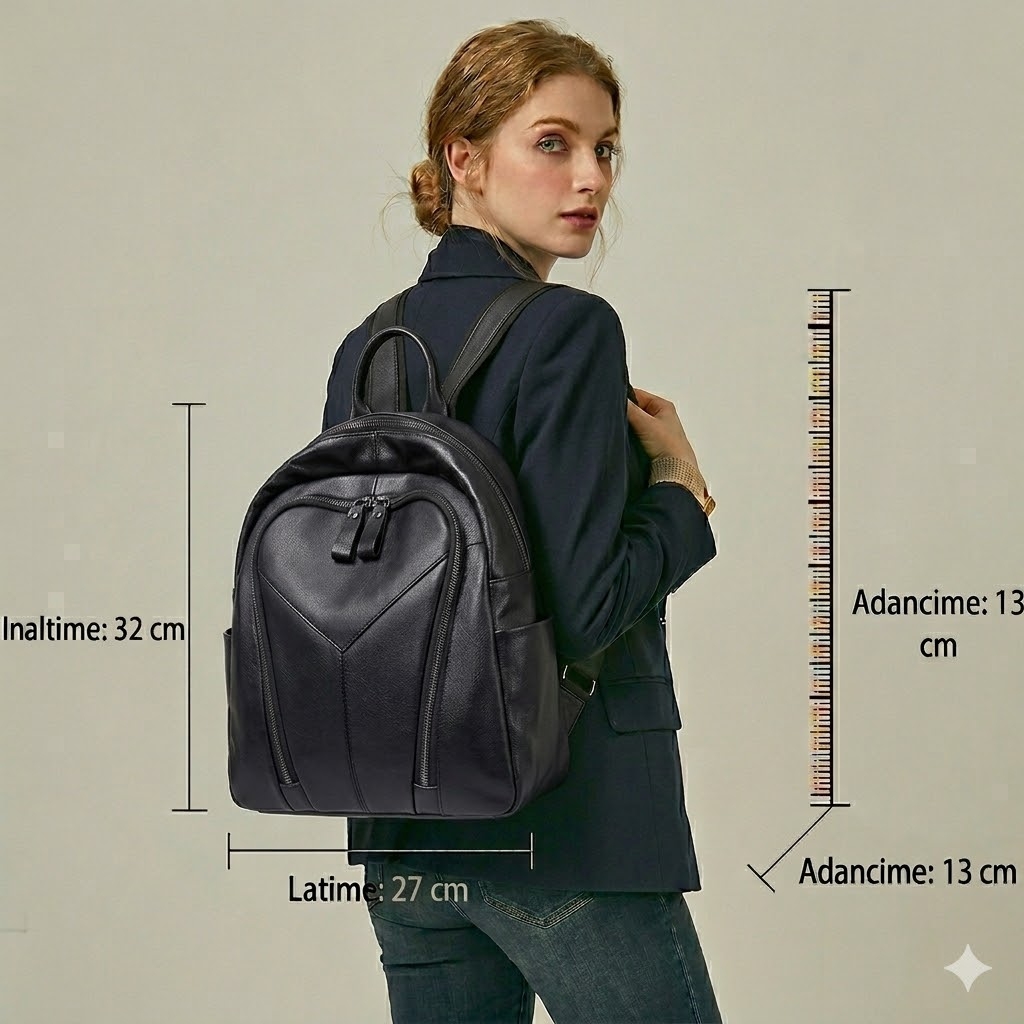 Rucsac dama, Varvara GT2071, piele naturala, Negru - imagine 2